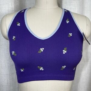 NEW! Free People Movement Crop Tank Top Bra Women Small Purple Floral Activewear
